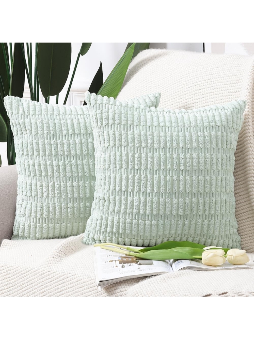Mint Green Fuzzy Pillow Covers Set Of 2 26" By 25"